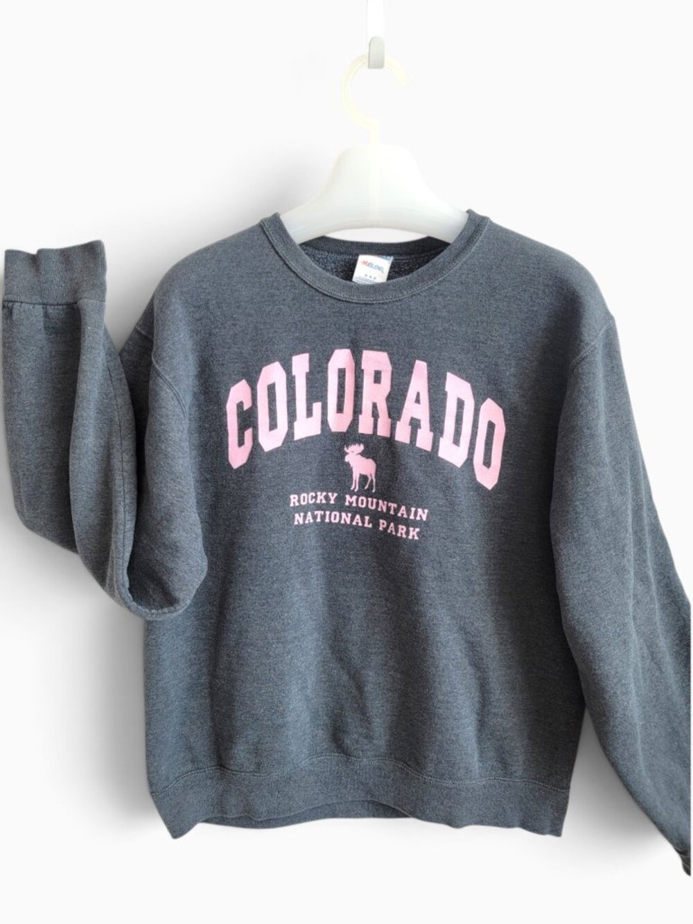 Colorado Rocky Mountain National Park Sweatshirt M Moose Gray Pink Gorpcore